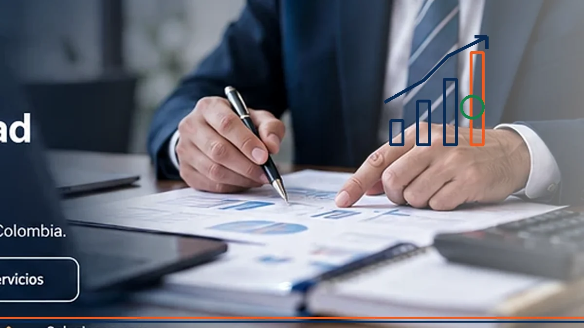 Indicadores de desempeño financiero con barras y línea ascendente ilustradas